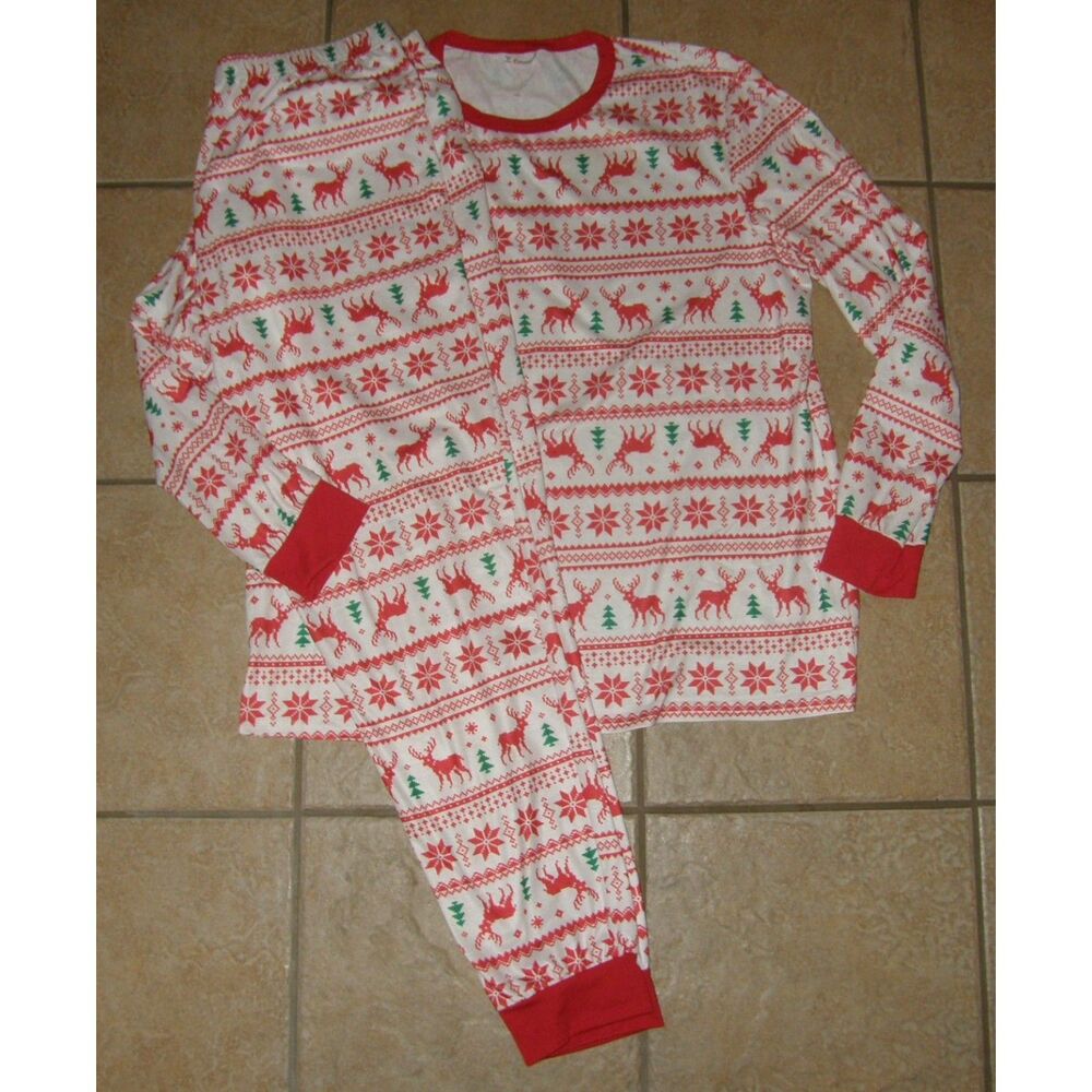 NEW NWOT Mens Sz 2XL Christmas Holiday Fair Isle Stretchy 2 Pc Pajama Lounge Set